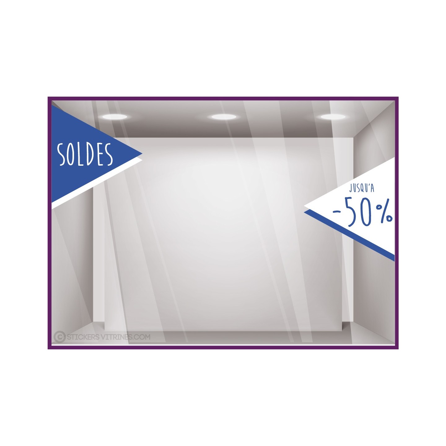 Sticker Soldes Drapeau pourcentage bandeau lettrage vitrophanie mode sport opticien maroquinerie beaute vitrine destockage
