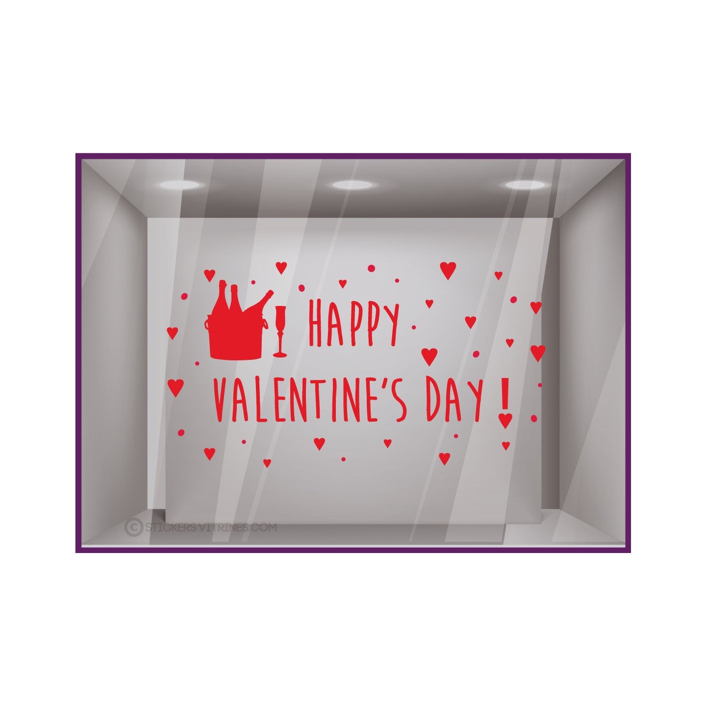 Sticker Champagne Happy Valentine's Day saint valentin vitrine devanture magasin boutique sticker calicot vitrophanie mode mode