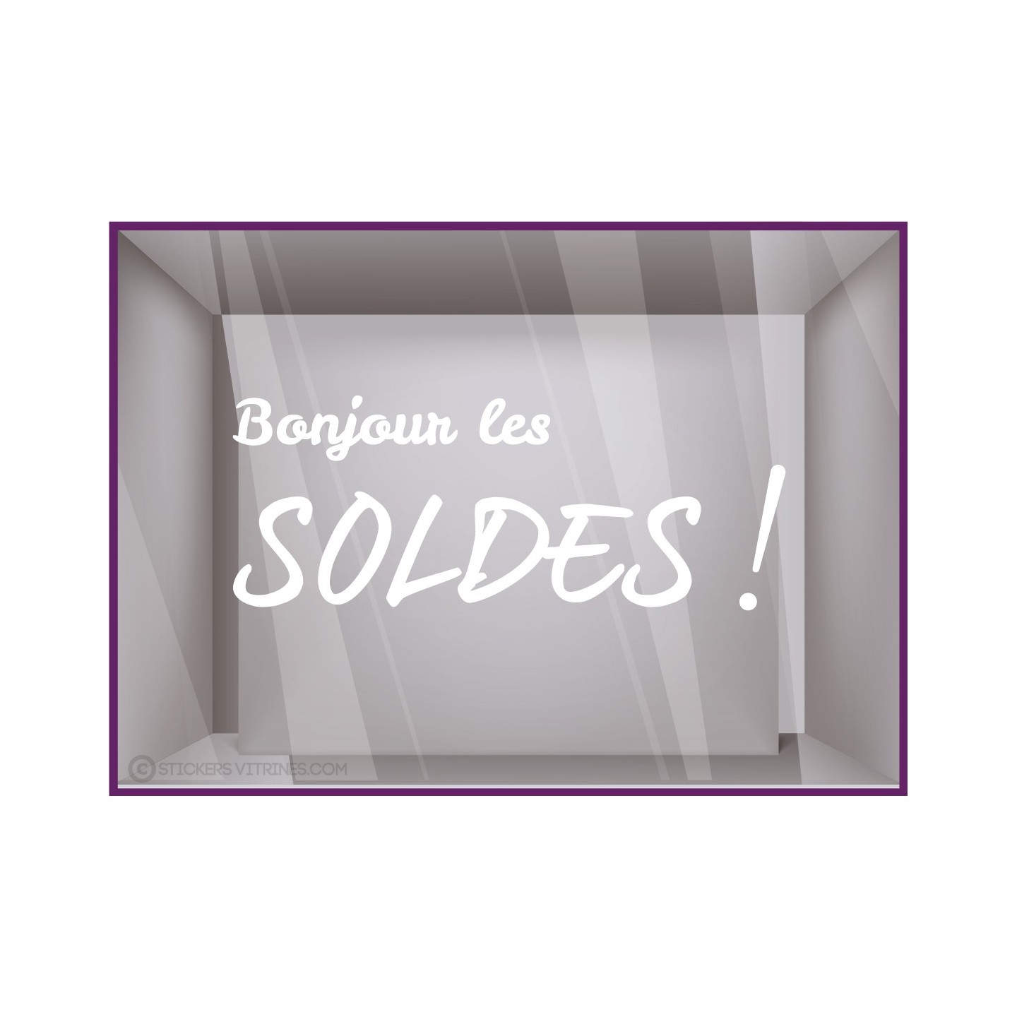 Sticker Bonjour Les Soldes destockage braderie liquidation lettrage promotion mode maroquinerie vitrophanie