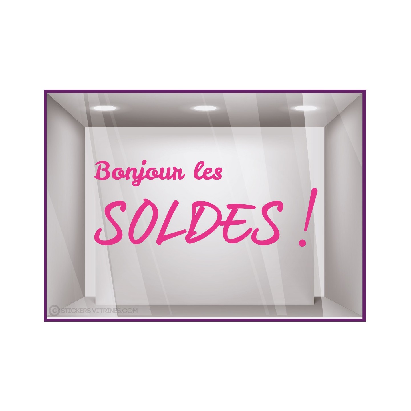 Sticker Bonjour Les Soldes destockage braderie liquidation lettrage promotion mode maroquinerie vitrophanie