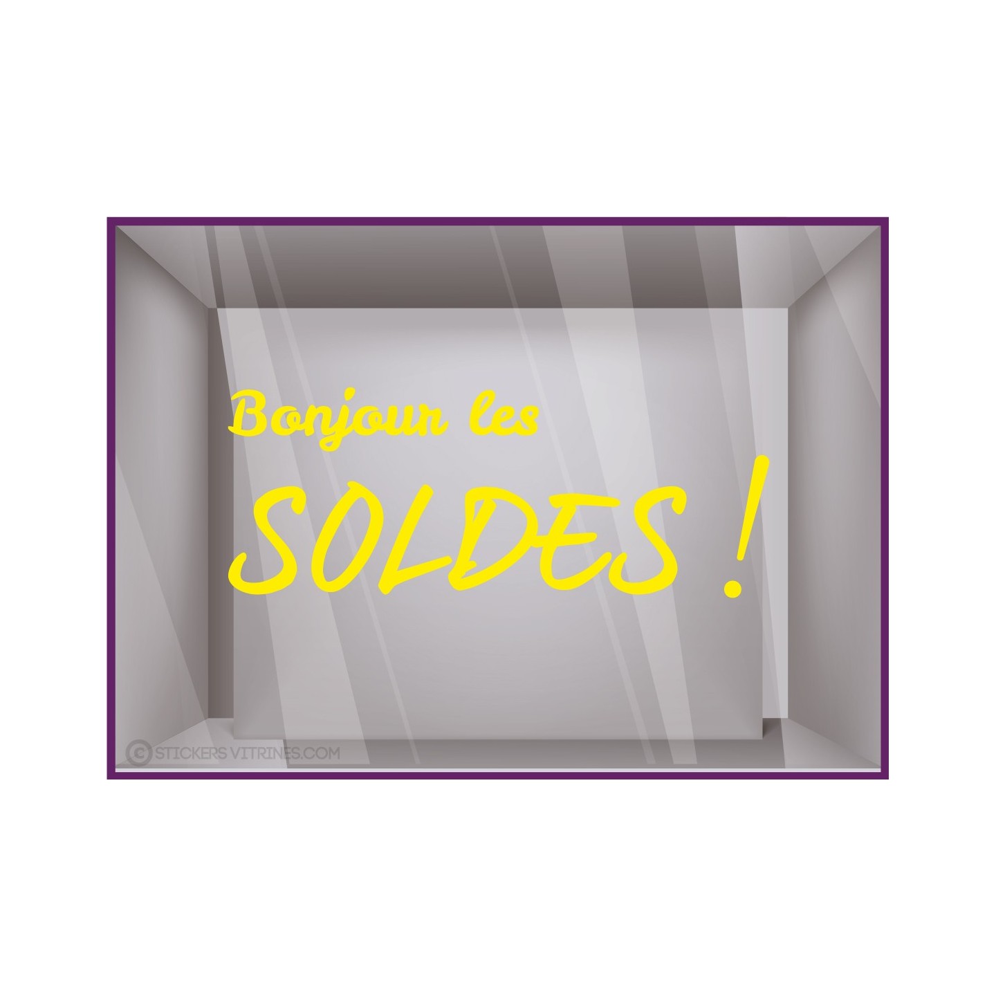 Sticker Bonjour Les Soldes destockage braderie liquidation lettrage promotion mode maroquinerie vitrophanie