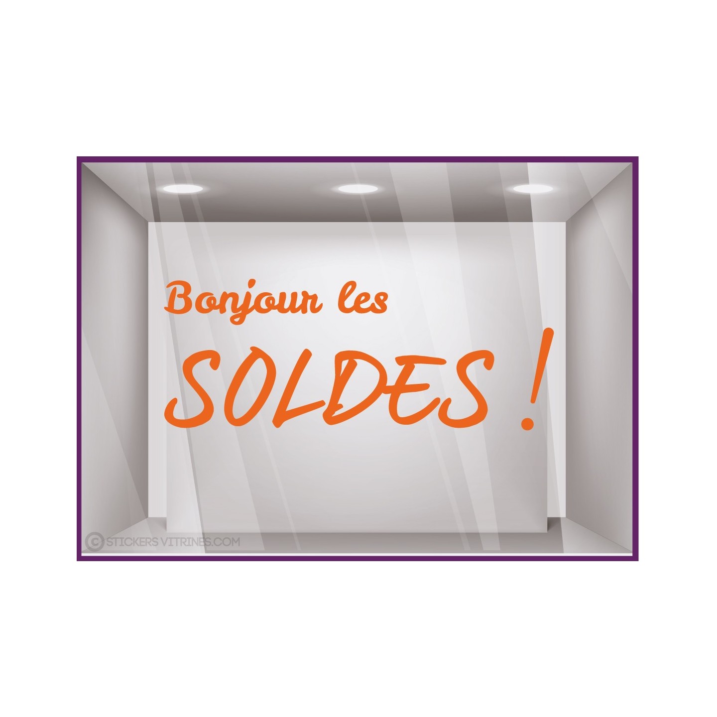 Sticker Bonjour Les Soldes destockage braderie liquidation lettrage promotion mode maroquinerie vitrophanie