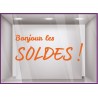 Sticker Bonjour Les Soldes destockage braderie liquidation lettrage promotion mode maroquinerie vitrophanie