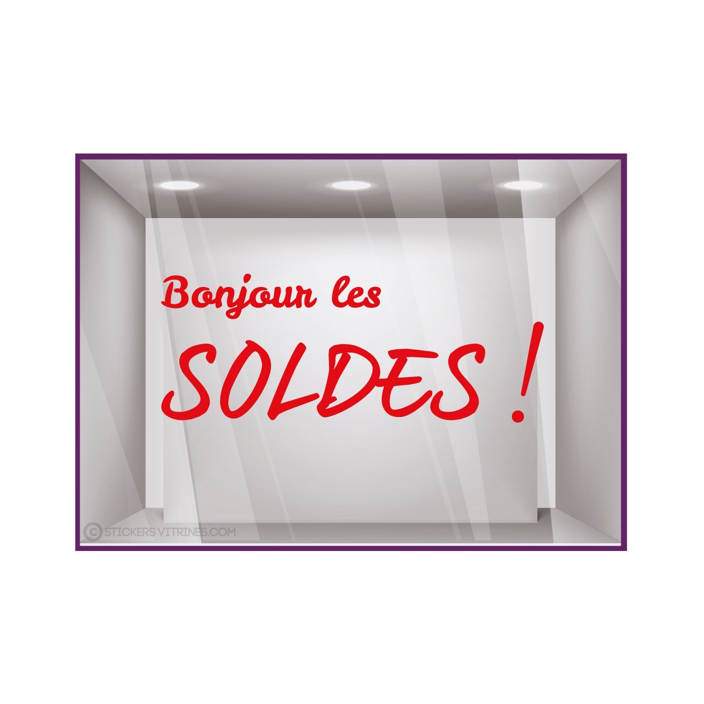 Sticker Bonjour Les Soldes destockage braderie liquidation lettrage promotion mode maroquinerie vitrophanie