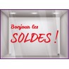 Sticker Bonjour Les Soldes destockage braderie liquidation lettrage promotion mode maroquinerie vitrophanie