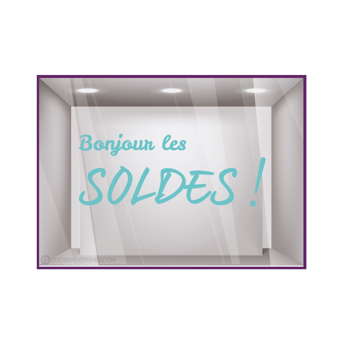 Sticker Bonjour Les Soldes destockage braderie liquidation lettrage promotion mode maroquinerie vitrophanie