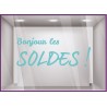 Sticker Bonjour Les Soldes destockage braderie liquidation lettrage promotion mode maroquinerie vitrophanie