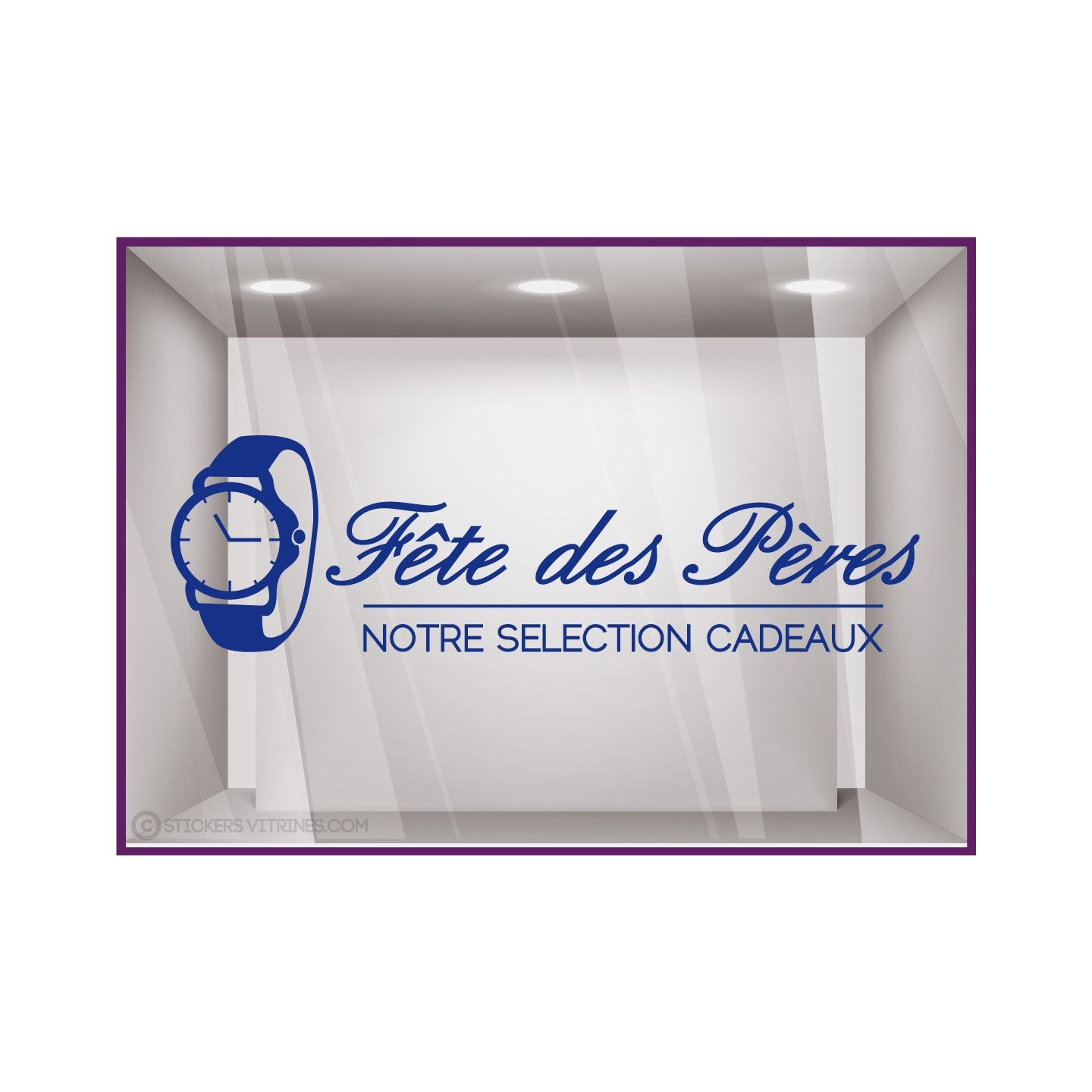 Sticker Montre Fête des Pères papas bijouterie horlogerie lettrage adhésif autocollant devanture vitrine calicot vitrophanie