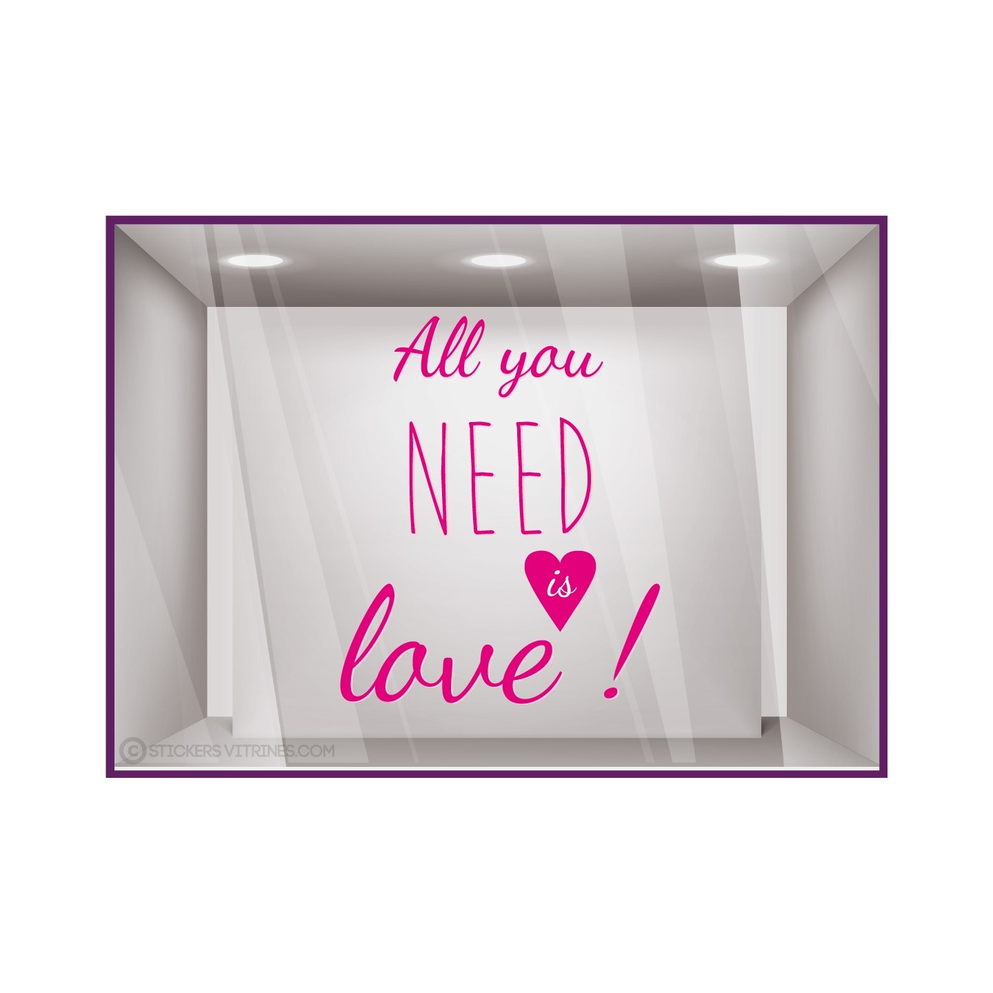 Kit de sticker All you need is love devanture vitrine calicot adhesif lettrage autocollant mode bijouterie vitre restaurant