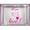 Kit de sticker All you need is love devanture vitrine calicot adhesif lettrage autocollant mode bijouterie vitre restaurant