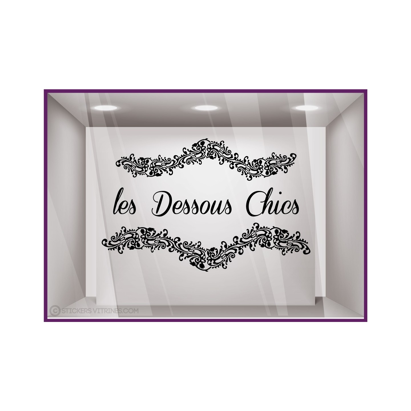 Sticker les dessous chics boutique mode lingerie devanture calicot vitrine saint valentin lettrage adhesif autocollant