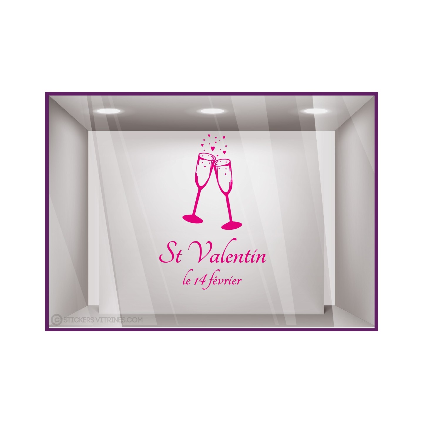 Sticker Saint Valentin caviste restaurant traiteur boutique commerce calicot vitrophanie lettrage autocollant vitre 