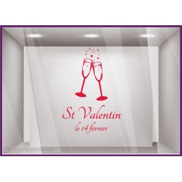Sticker Saint Valentin caviste restaurant traiteur boutique commerce calicot vitrophanie lettrage autocollant vitre 