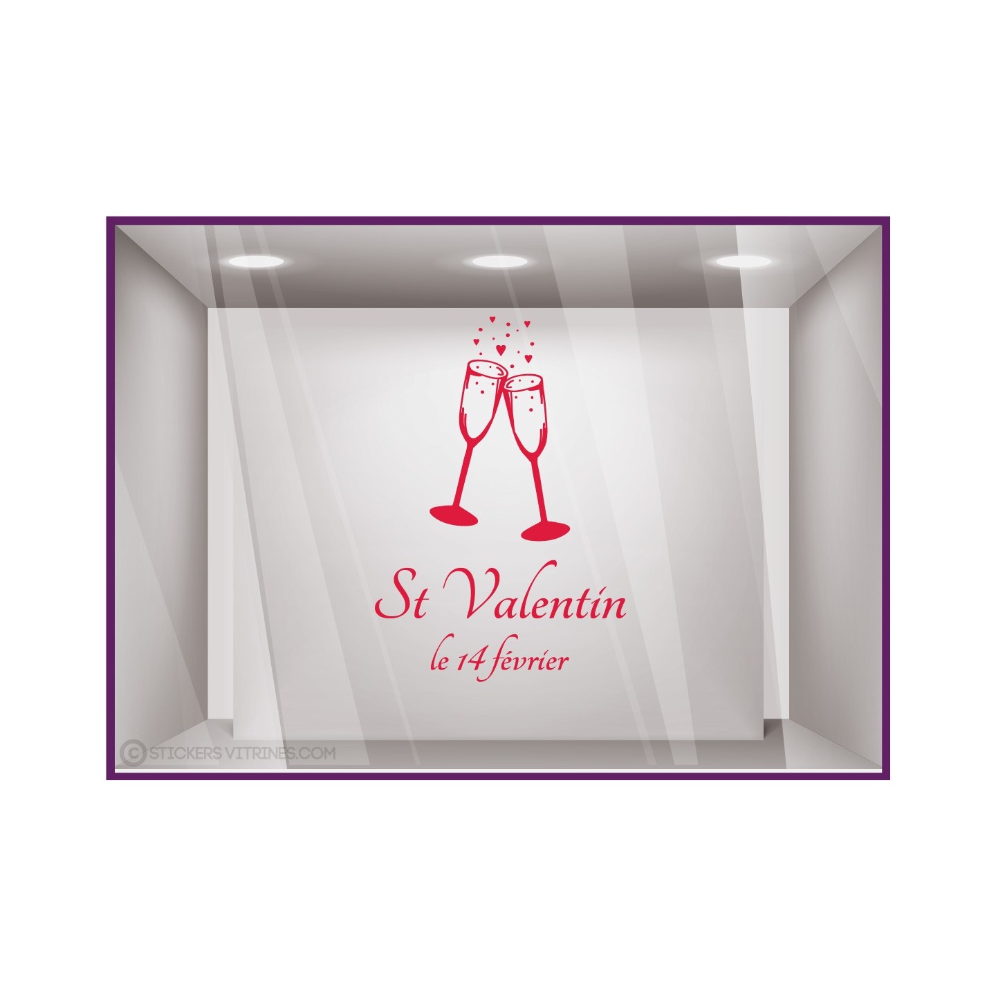 Sticker Saint Valentin caviste restaurant traiteur boutique commerce calicot vitrophanie lettrage autocollant vitre 