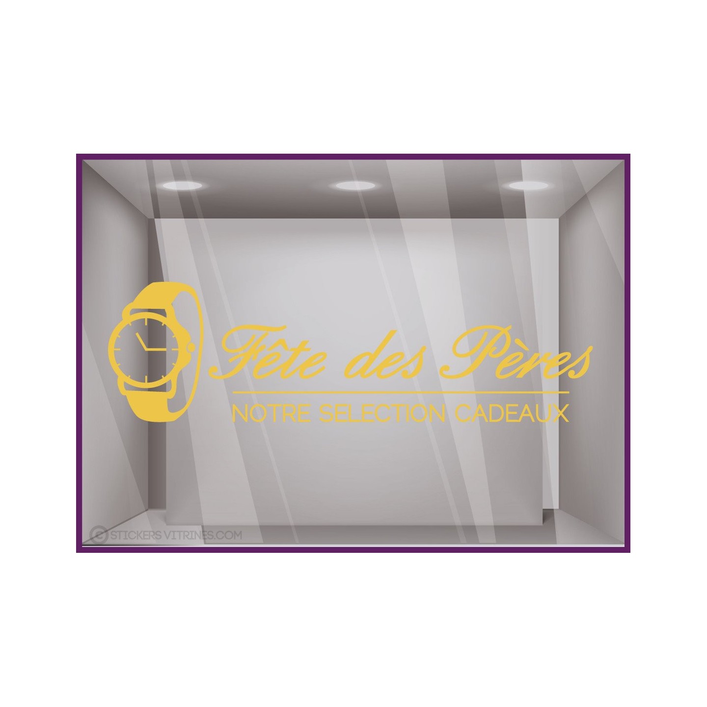 Sticker Montre Fête des Pères papas bijouterie horlogerie lettrage adhésif autocollant devanture vitrine calicot vitrophanie