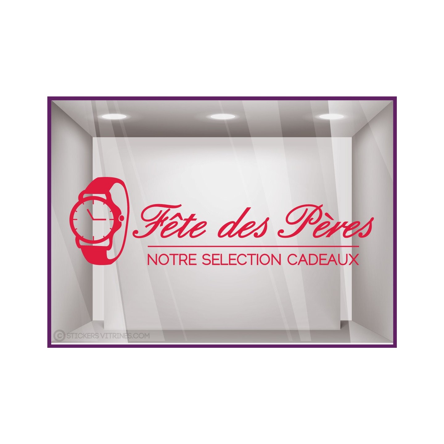 Sticker Montre Fête des Pères papas bijouterie horlogerie lettrage adhésif autocollant devanture vitrine calicot vitrophanie