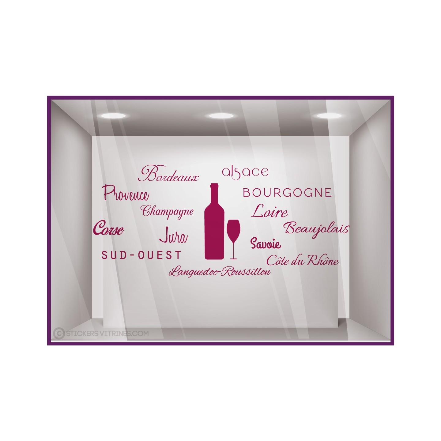 Sticker Cépages Bouteille et Verre IDEE DECORATION  DEVANTURE CAVISTES RESTAURANTS VITRES TRAITEUR VITRINE