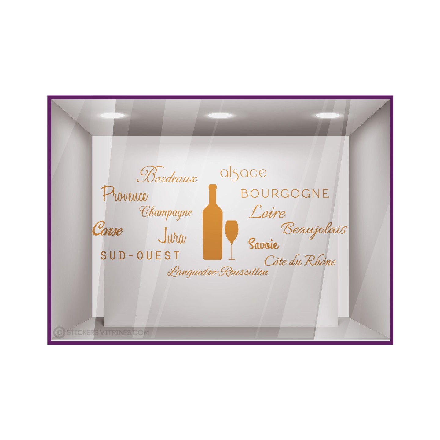 Sticker Cépages Bouteille et Verre IDEE DECORATION  DEVANTURE CAVISTES RESTAURANTS VITRES TRAITEUR VITRINE