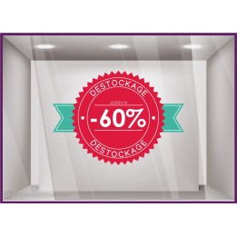 Sticker Badge Destockage vitrophanie devanture vitrine boutique mode maroquinerie braderie signaletique 