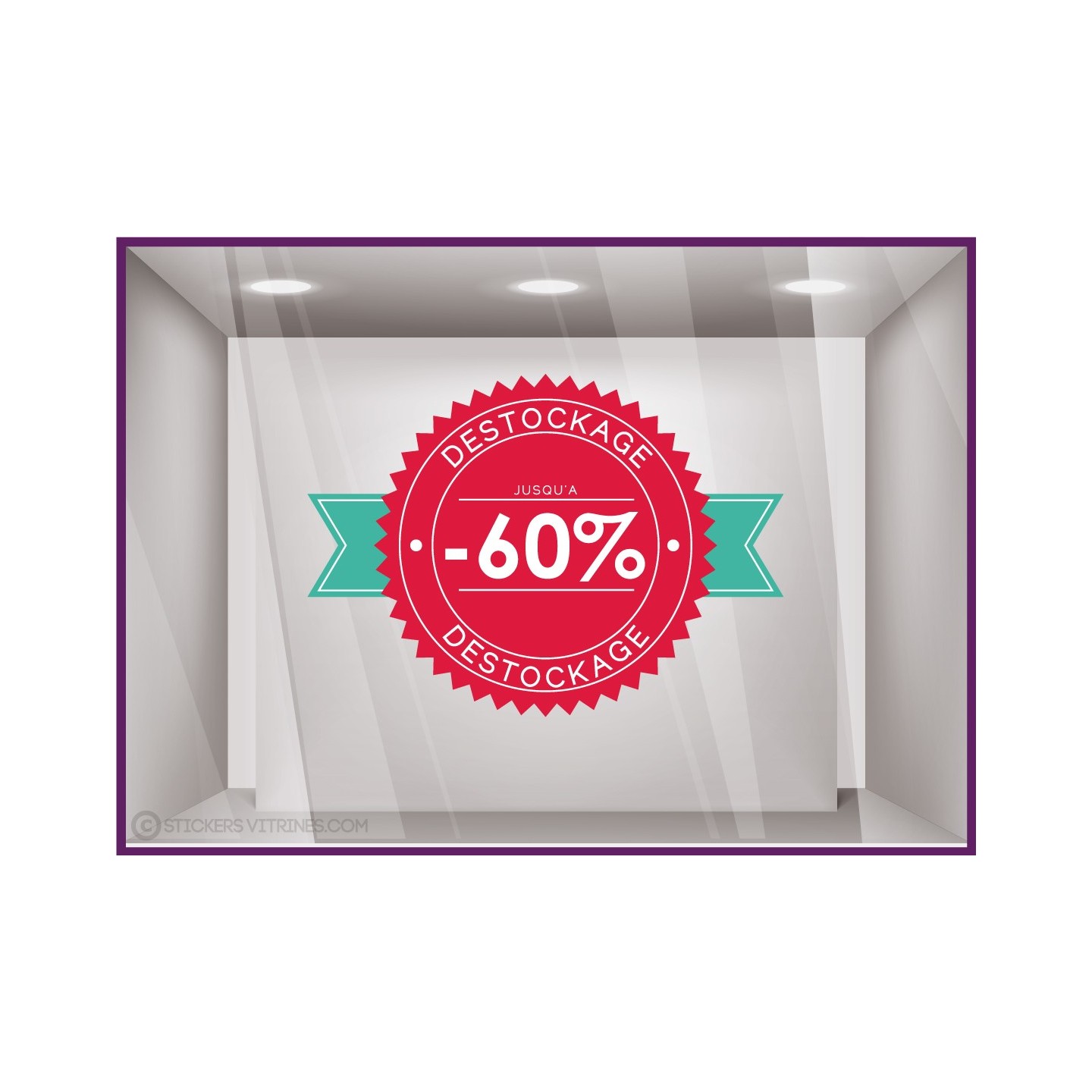 Sticker Badge Destockage vitrophanie devanture vitrine boutique mode maroquinerie braderie signaletique 
