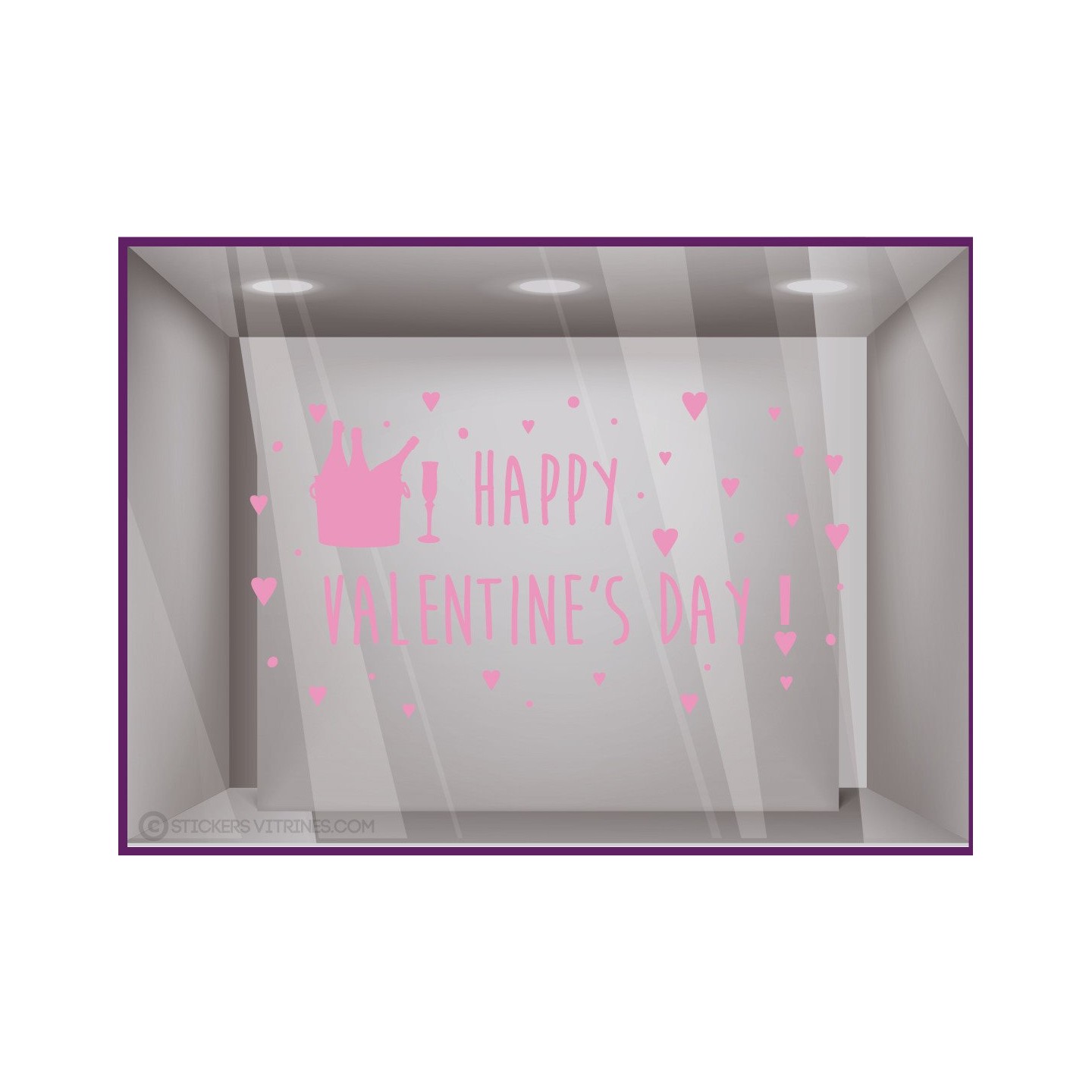 Sticker Champagne Happy Valentine's Day saint valentin vitrine devanture magasin boutique sticker calicot vitrophanie mode mode