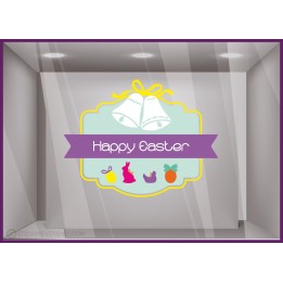 Sticker Etiquette Happy Easter Chocolat Cloches Pâques Fête Boulangerie Oeufs Poules 