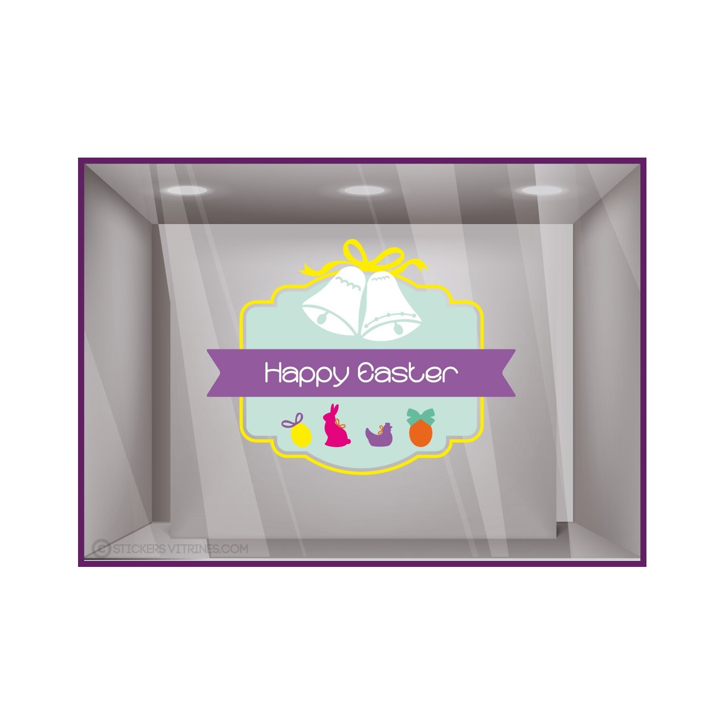 Sticker Etiquette Happy Easter Chocolat Cloches Pâques Fête Boulangerie Oeufs Poules 