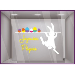 Sticker Lapin Pâques qui escalade magasin devanture vitrophanie autocollant boulangerie chocolaterie oeufs 