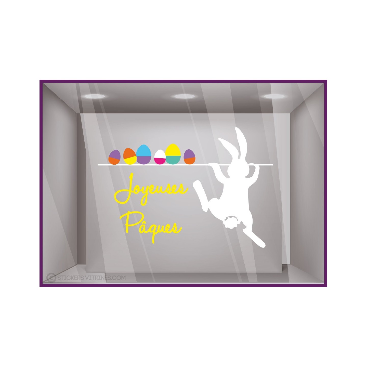 Sticker Lapin Pâques qui escalade magasin devanture vitrophanie autocollant boulangerie chocolaterie oeufs 