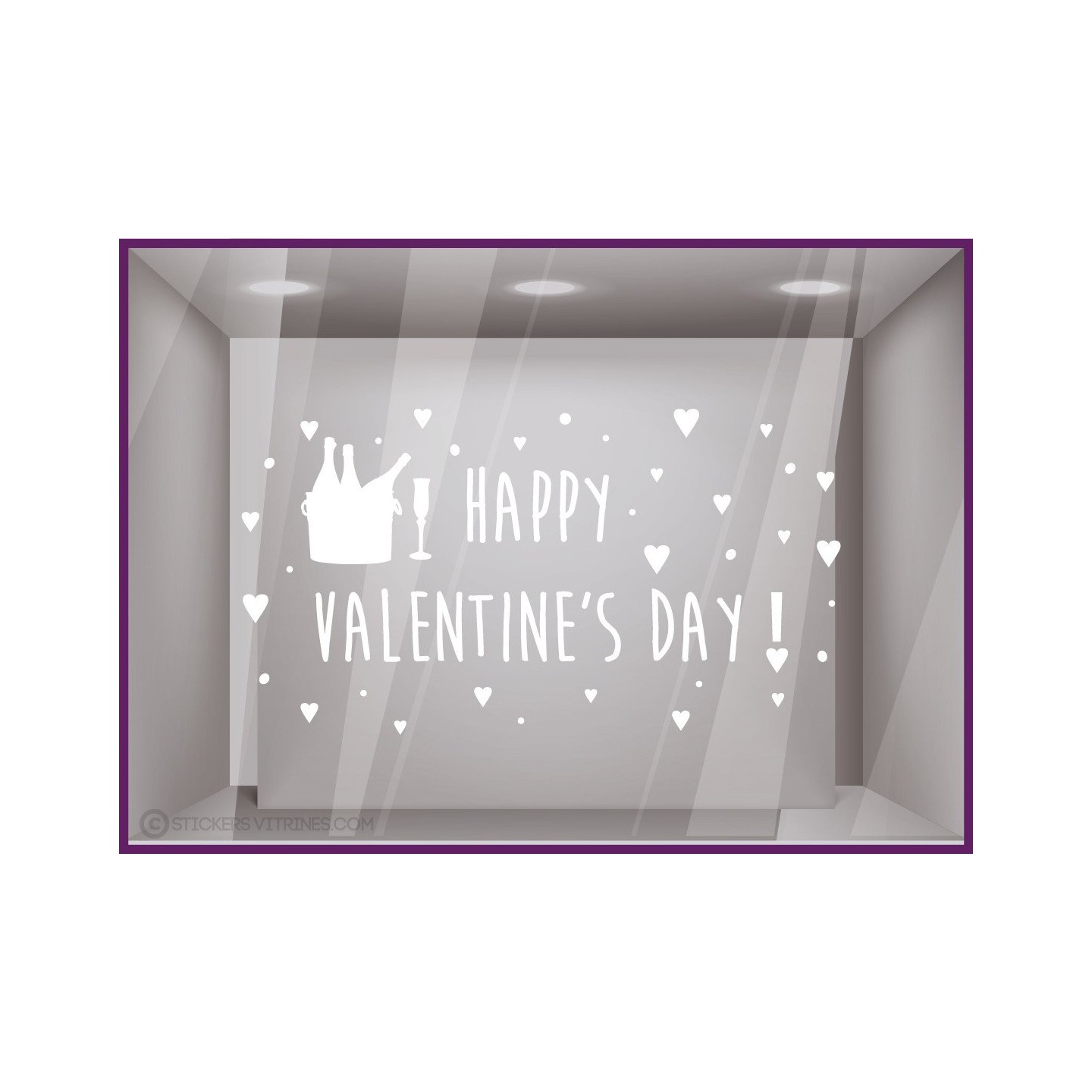 Sticker Champagne Happy Valentine's Day saint valentin vitrine devanture magasin boutique sticker calicot vitrophanie mode mode