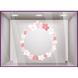 Couronne de fleurs de cerisier fleuriste printemps commerce vitrine magasin autocollant