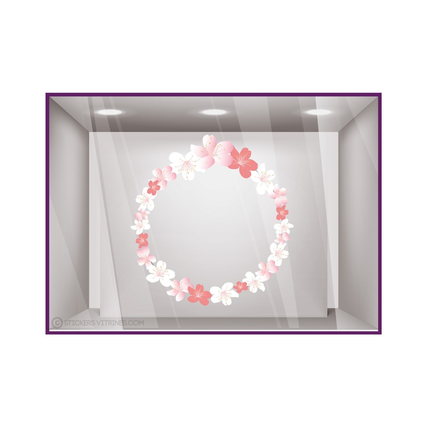 Couronne de fleurs de cerisier fleuriste printemps commerce vitrine magasin autocollant