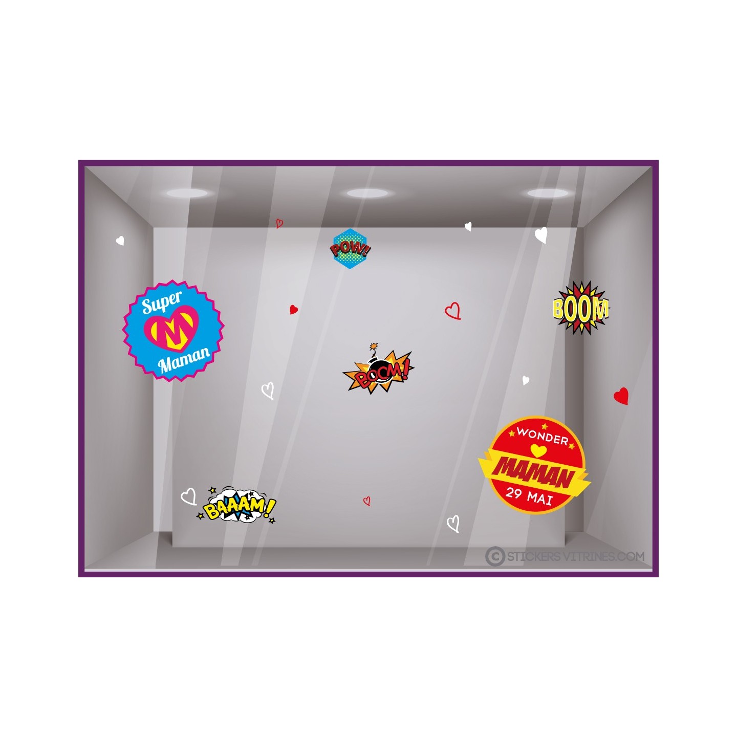Kit de Stickers Fête des mères Comics mamans mode fleuriste magasin calicot enseigne vitrine parfumerie 