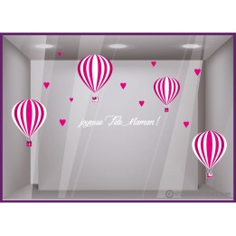 STICKER MONTGOLFIERES JOYEUSES FETE MAMAN mere mode parfumerie bijouterie institut beaute fleuriste calicot lettrage