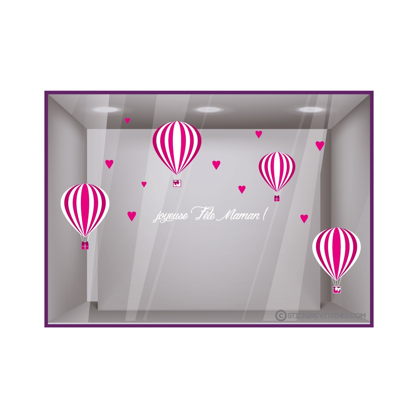 STICKER MONTGOLFIERES JOYEUSES FETE MAMAN mere mode parfumerie bijouterie institut beaute fleuriste calicot lettrage
