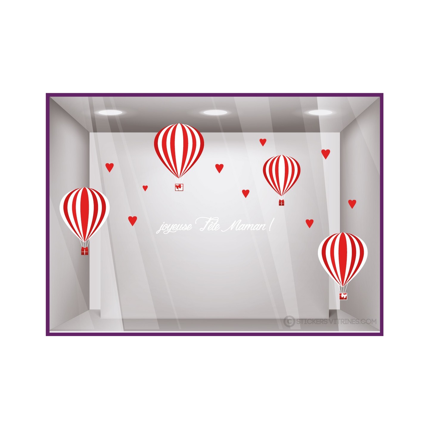 STICKER MONTGOLFIERES JOYEUSES FETE MAMAN mere mode parfumerie bijouterie institut beaute fleuriste calicot lettrage