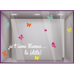 Adhésif pour devanture Kit de Stickers Je t’aime Maman Papillons