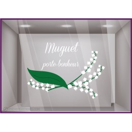 Sticker-Muguet-Porte-bonheur-Fleurs-Commerce-Boutique-Vitrine-1er mai-autocollant