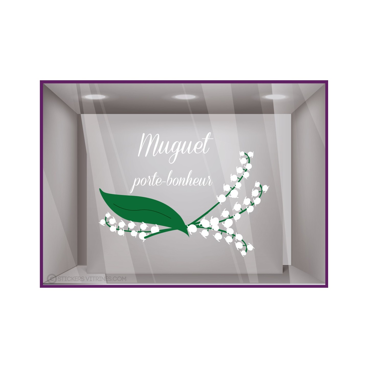 Sticker-Muguet-Porte-bonheur-Fleurs-Commerce-Boutique-Vitrine-1er mai-autocollant
