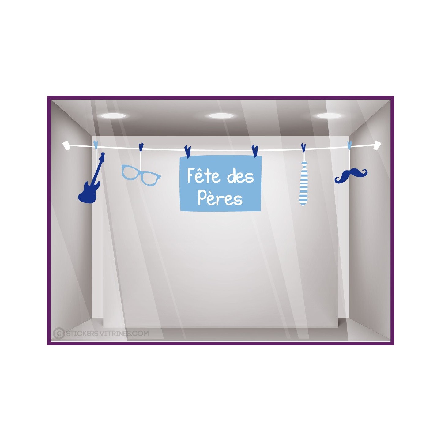 Sticker Frise Fête des Pères papa mode maroquinerie opticien coiffeur vitrine bandeau fanion 