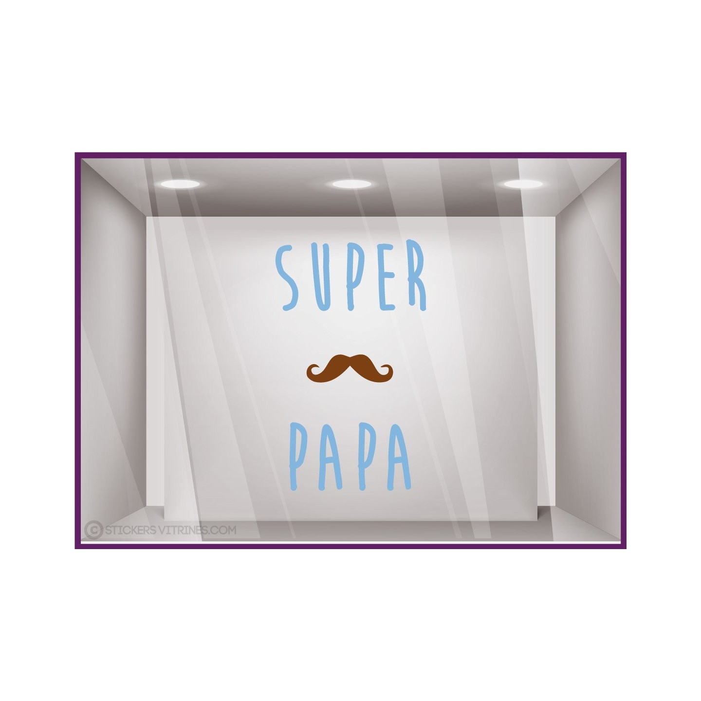 Sticker Texte Super Papa fete des peres papas moustache lettrage adhesif coiffeur caviste pret a porter vitrophanie