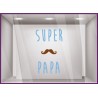 Sticker Texte Super Papa fete des peres papas moustache lettrage adhesif coiffeur caviste pret a porter vitrophanie
