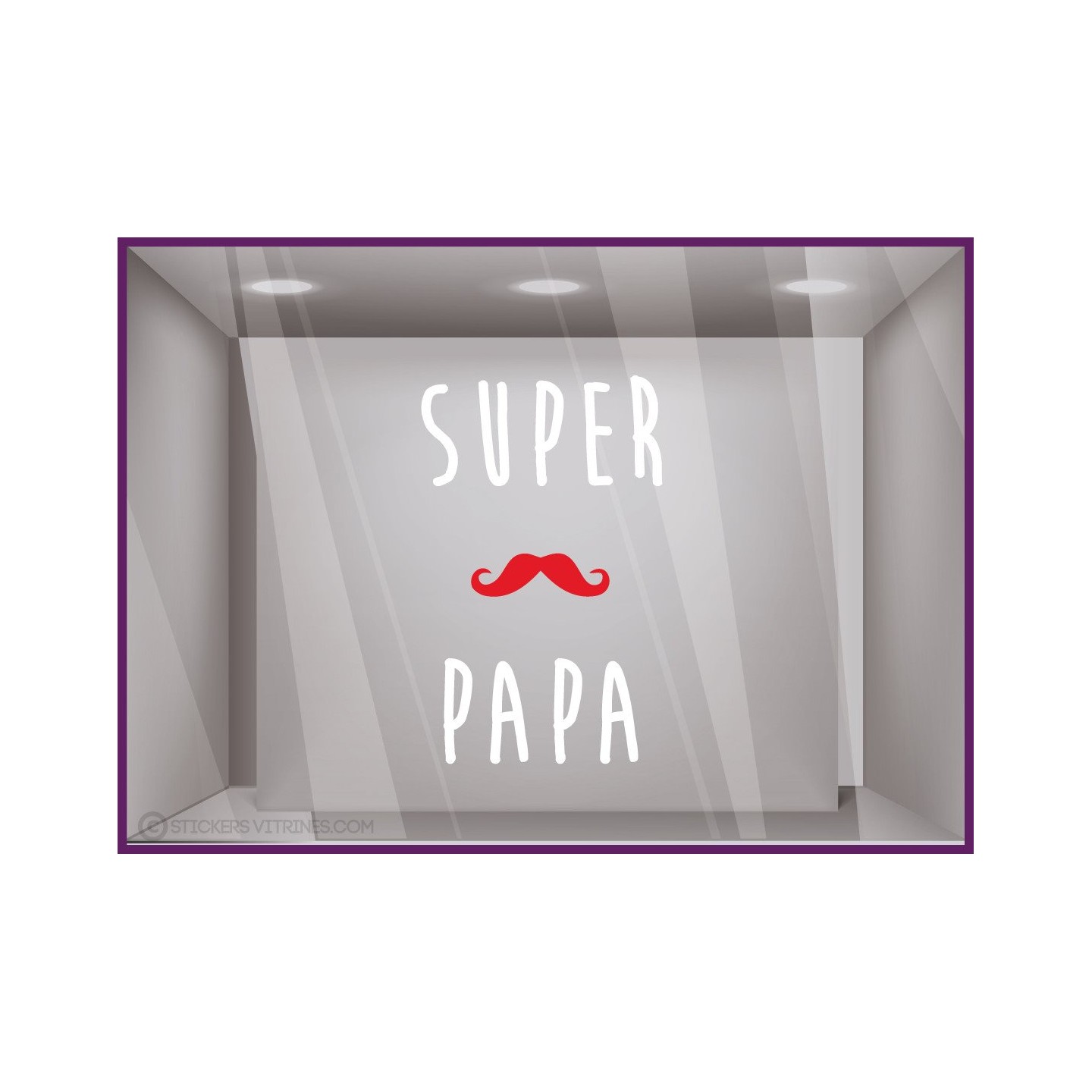 Sticker Texte Super Papa fete des peres papas moustache lettrage adhesif coiffeur caviste pret a porter vitrophanie