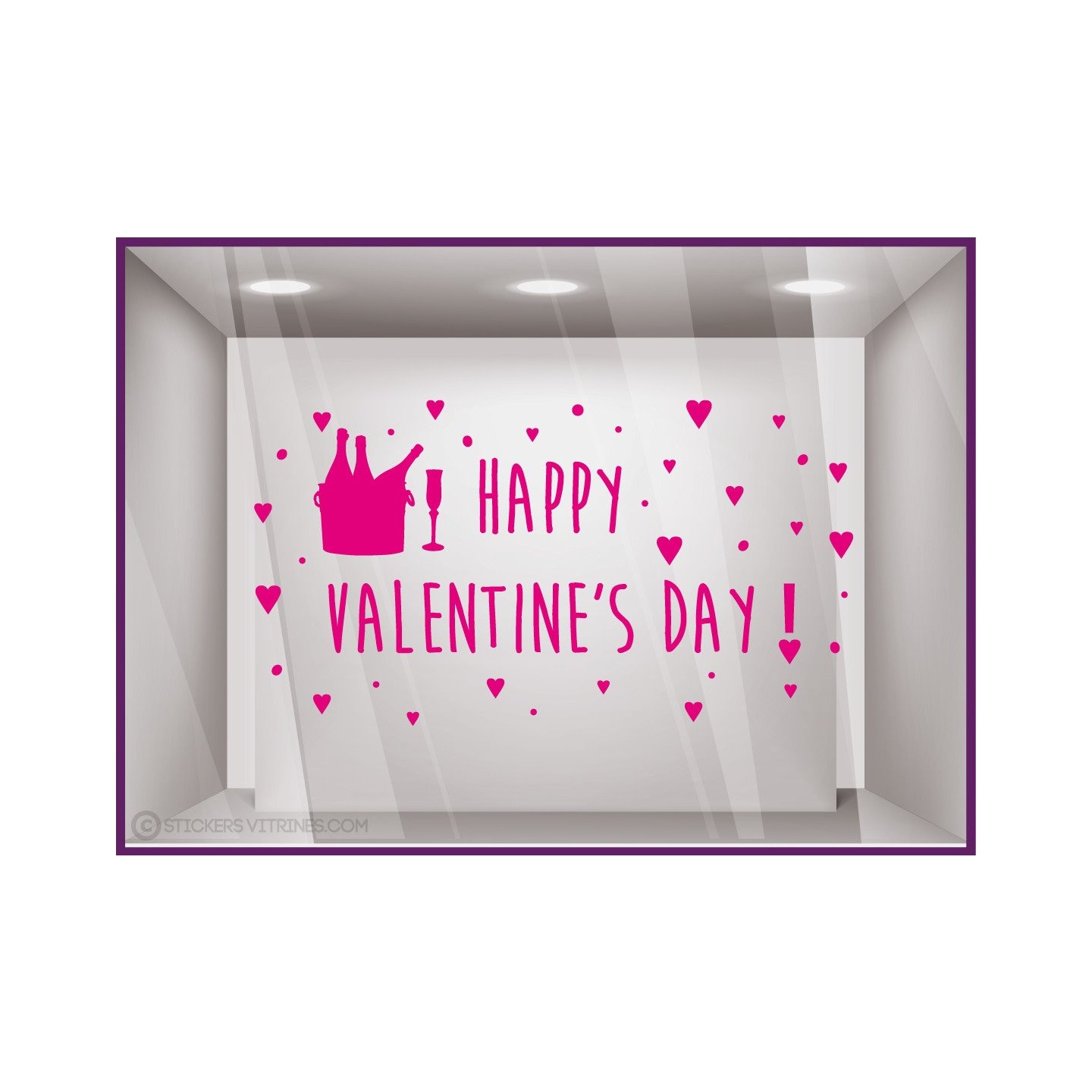 Sticker Champagne Happy Valentine's Day saint valentin vitrine devanture magasin boutique sticker calicot vitrophanie mode mode