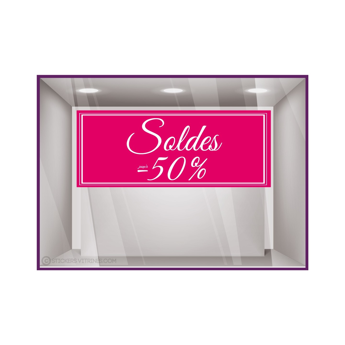 Sticker Soldes bandeau calicot vitrines magasin vitrophanie 50% fournisseur