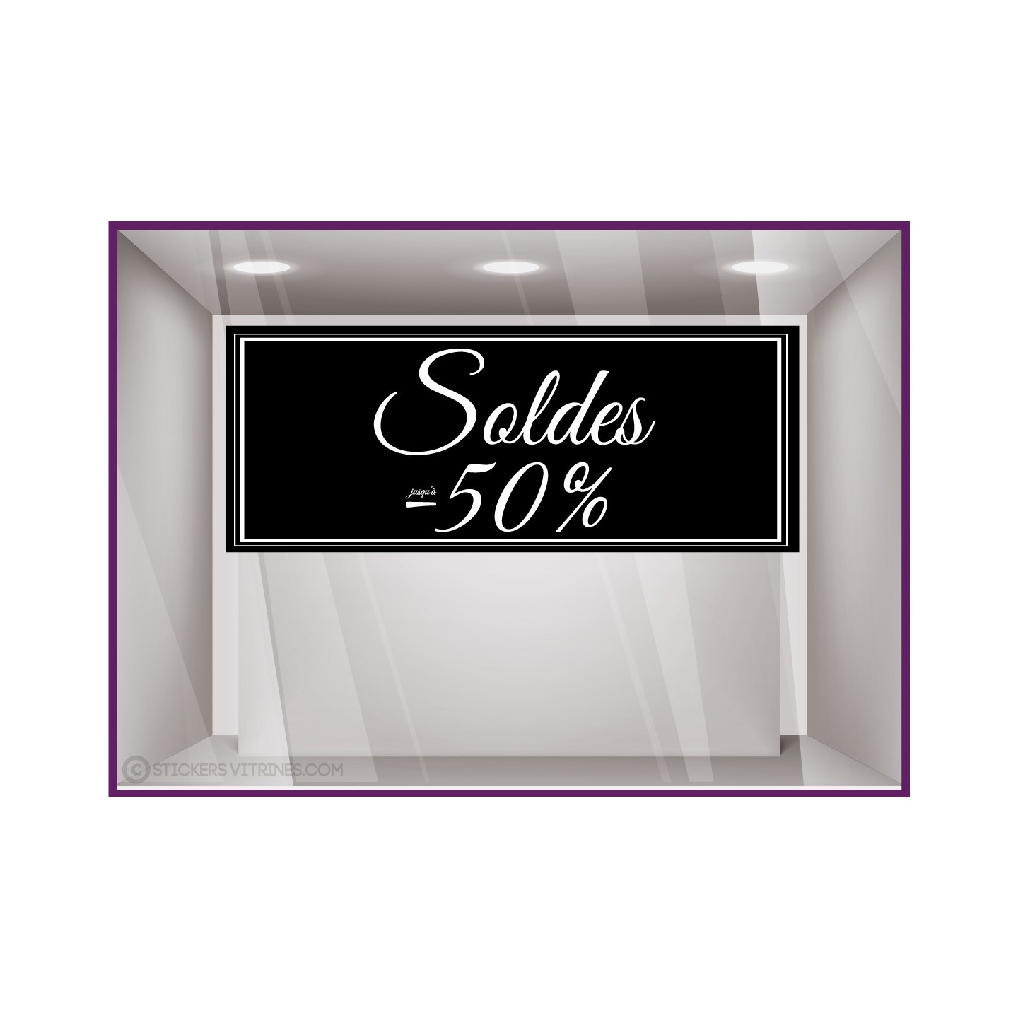 Sticker Soldes bandeau calicot vitrines magasin vitrophanie 50% fournisseur