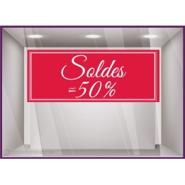 Sticker Soldes bandeau calicot vitrines magasin vitrophanie 50% fournisseur