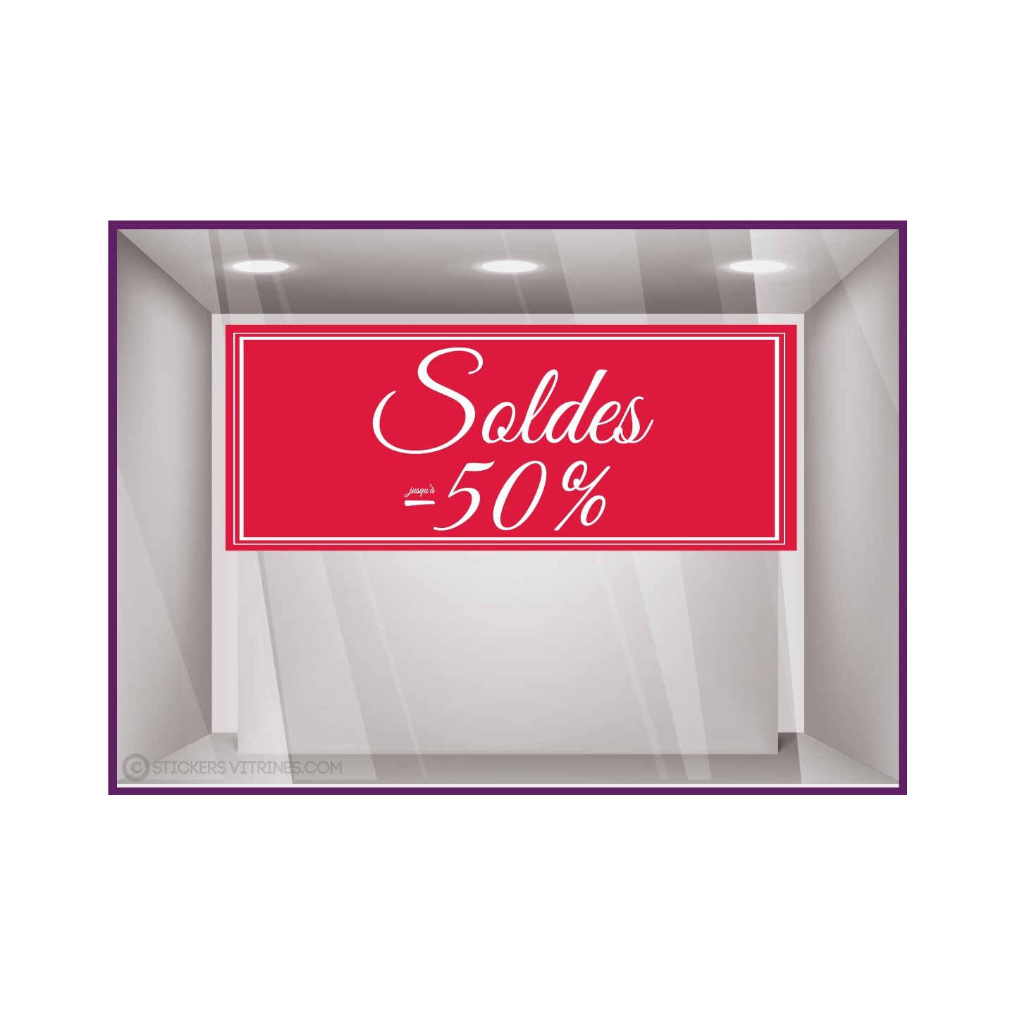 Sticker Soldes bandeau calicot vitrines magasin vitrophanie 50% fournisseur