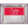 Sticker Soldes bandeau calicot vitrines magasin vitrophanie 50% fournisseur