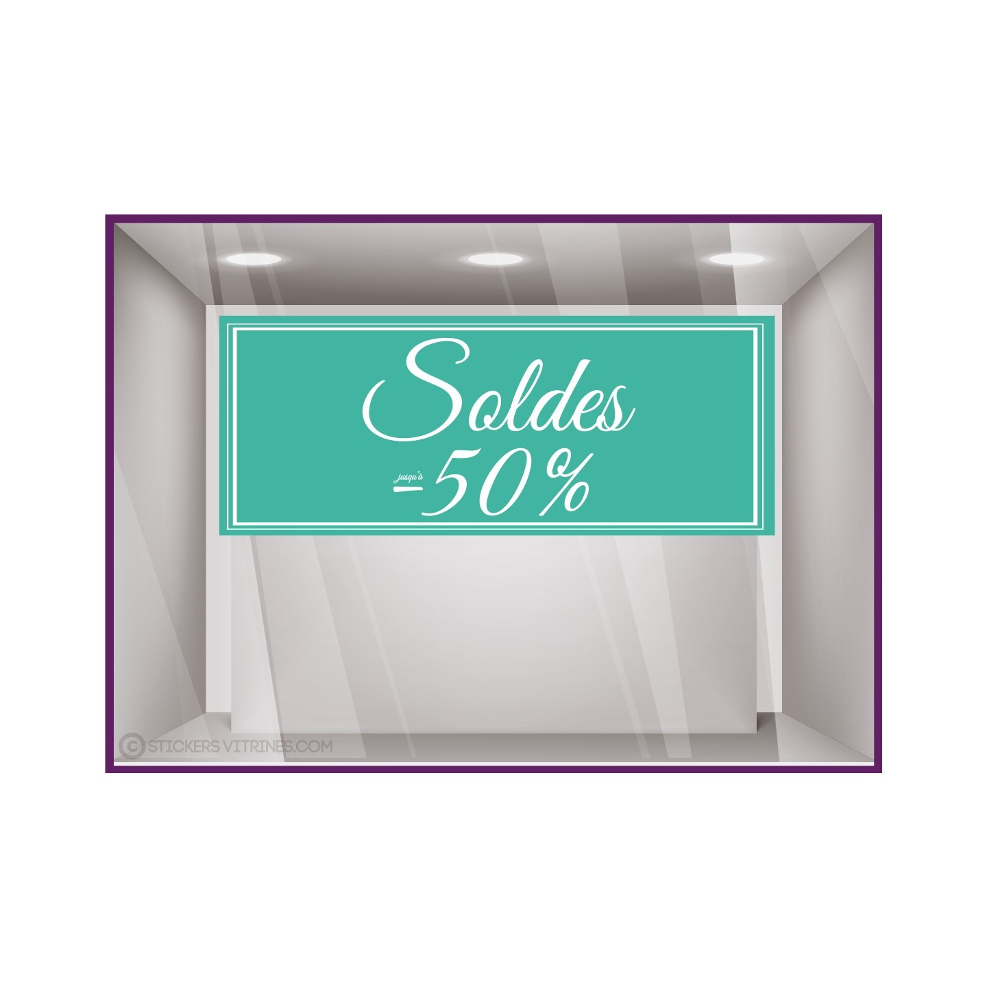 Sticker Soldes bandeau calicot vitrines magasin vitrophanie 50% fournisseur